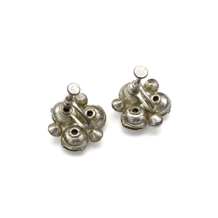 1950s Vintage Romantic Rhinestone Cluster Screw-Back Earrings