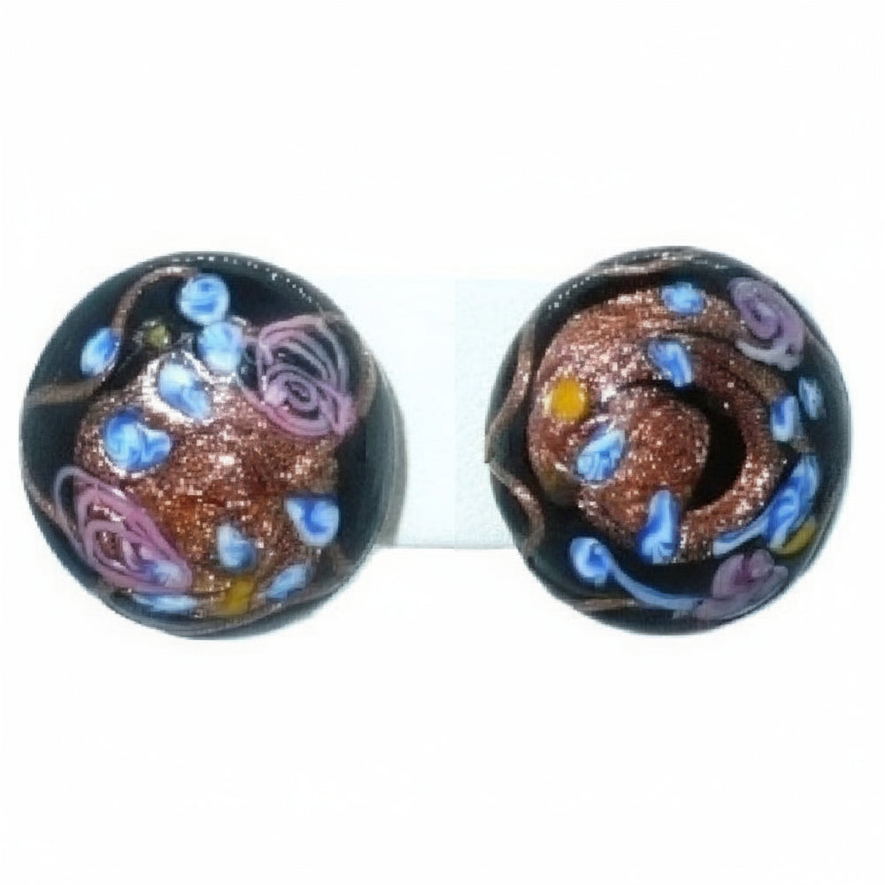 1950s Black Fiorato Murano Wedding Cake Screw-back Earrings, front view on white background.