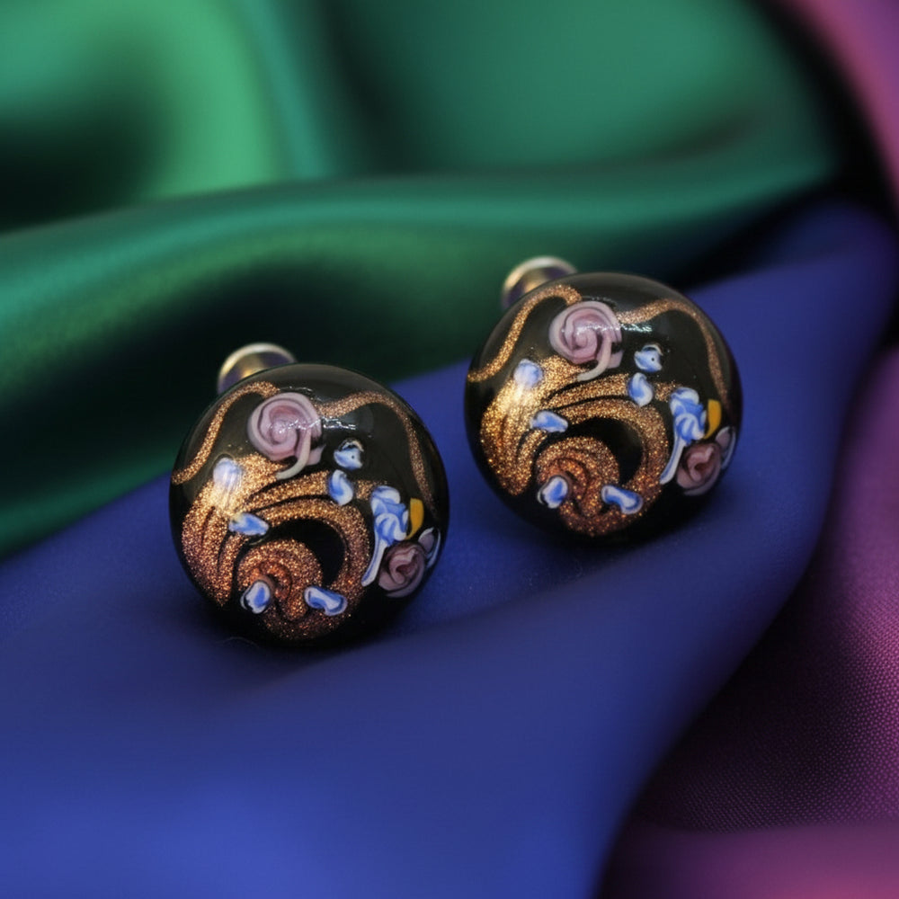 1950s Vintage Black Fiorato Murano Wedding Cake Screw-back Earrings.