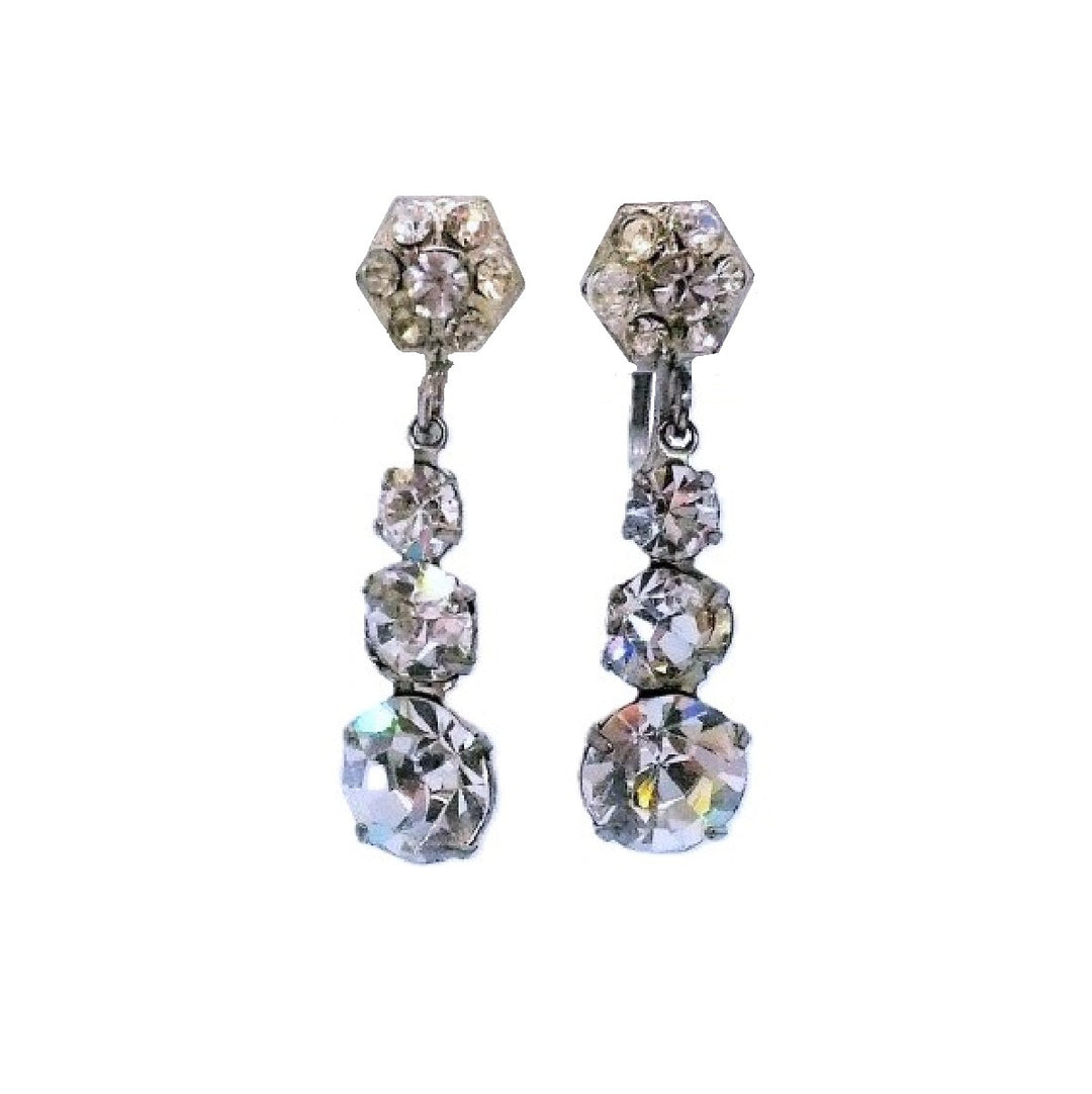 1930s Art Deco Dangling Rhinestone Gatsby Screw-Back Earrings