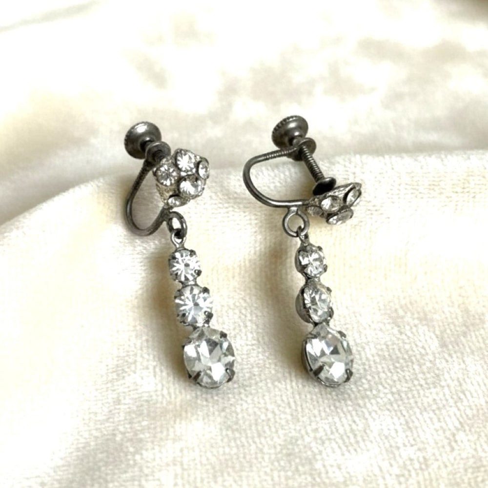 1950s Dangling Rhinestone Earrings - Screwback