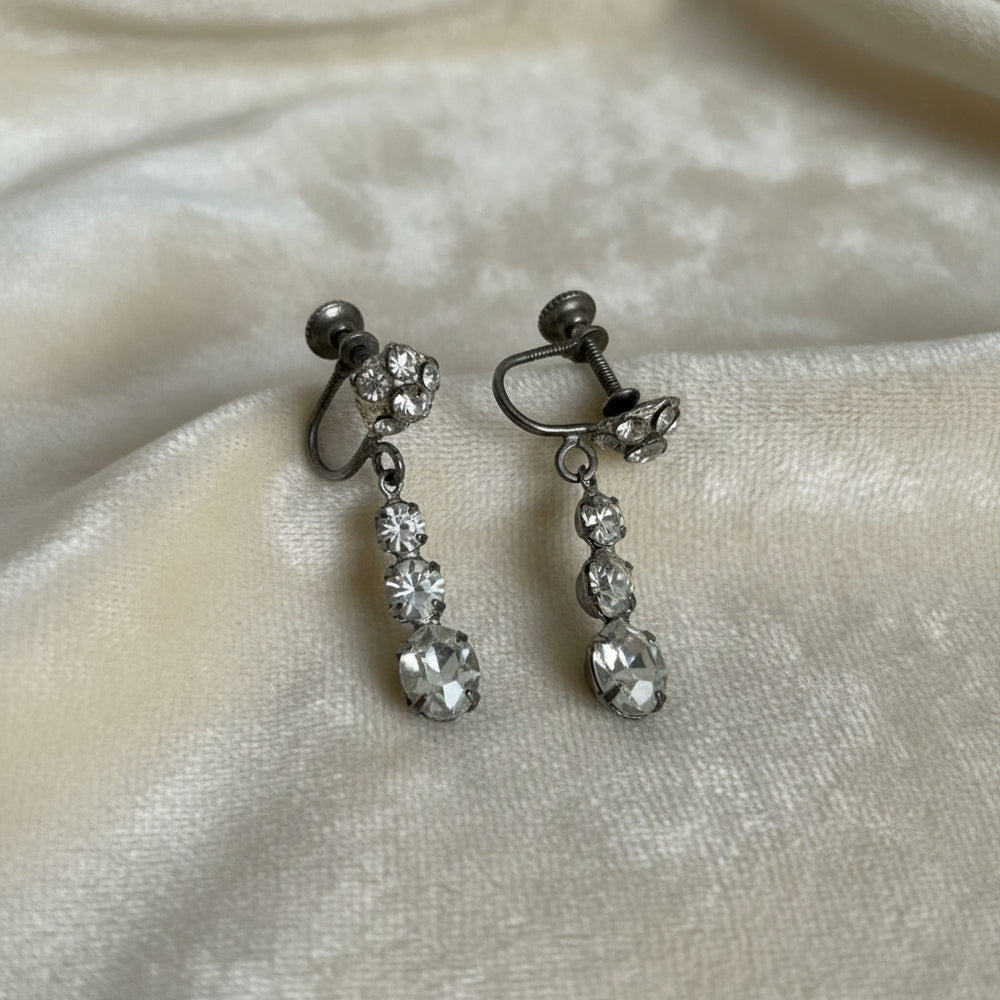 1950s Vintage Gatsby Party Vintage Rhinestone Dangling Drop Earrings .