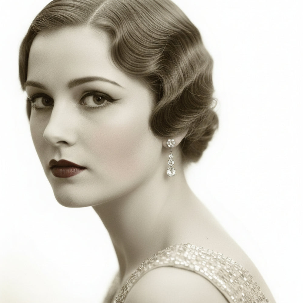 1950s Vintage Gatsby Party Vintage Rhinestone Dangling Drop Earrings .