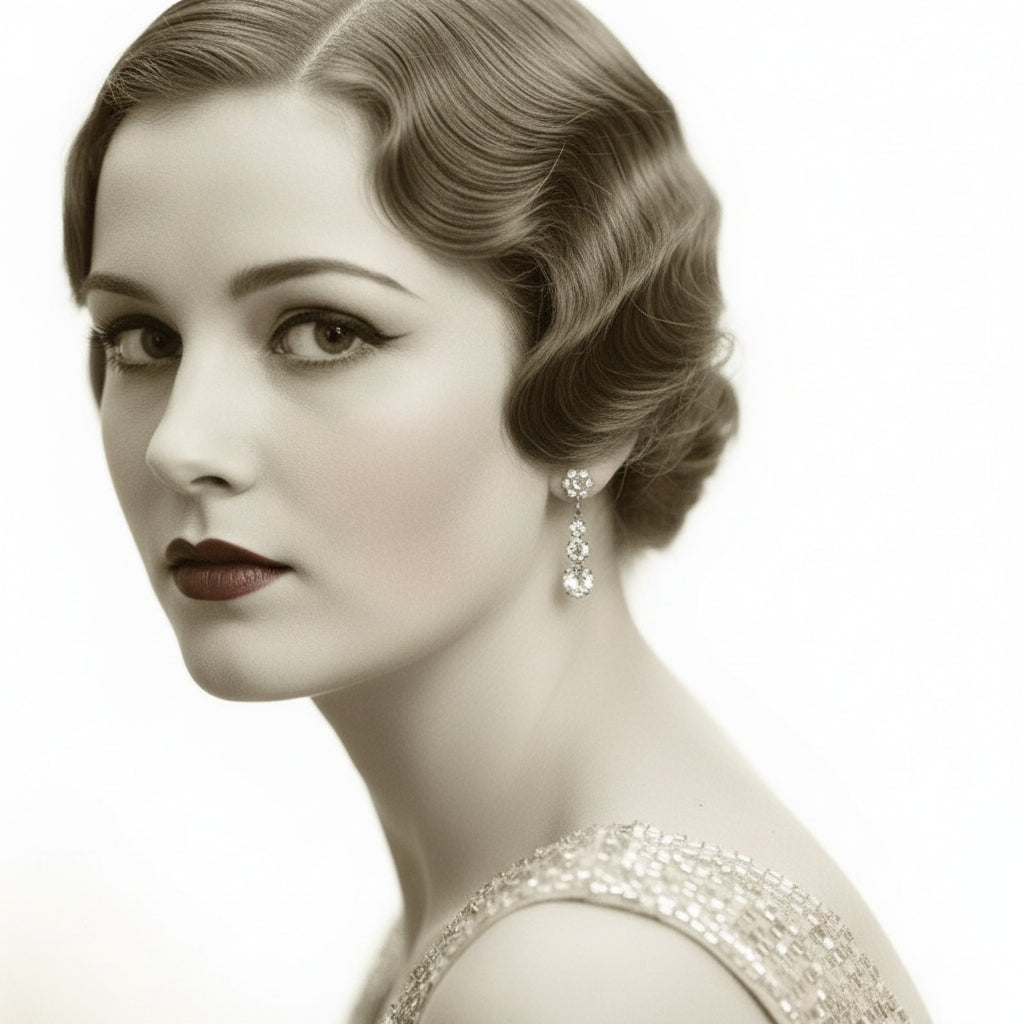 1950s Vintage Gatsby Party Vintage Rhinestone Dangling Drop Earrings .