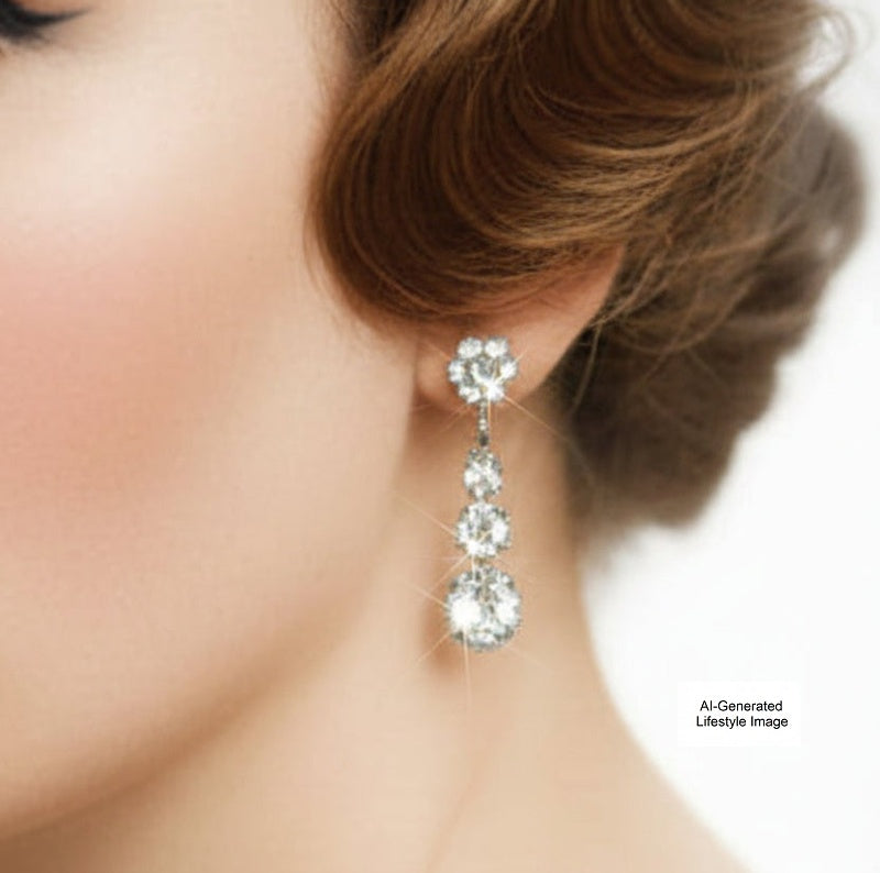 1950s Dangling Rhinestone Earrings - Screwback