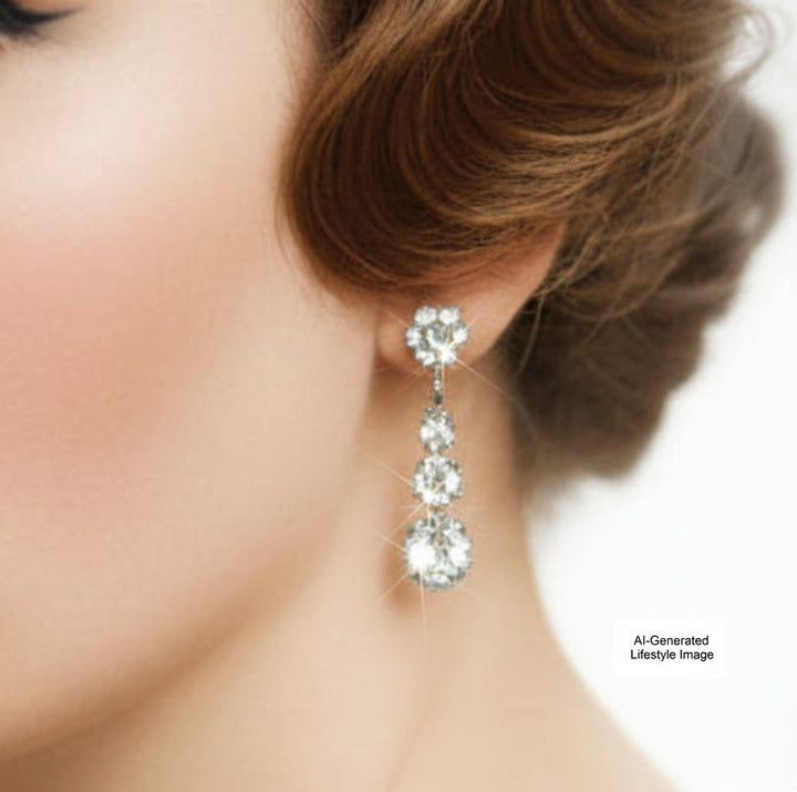 1950s Dangling Rhinestone Earrings - Screwback