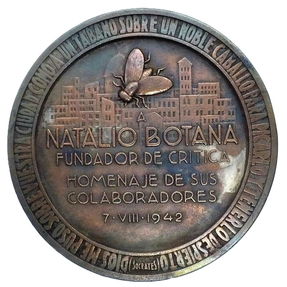 Reverse, Argentina 1942 Natalio Botana Commemorative Critica Medal.
