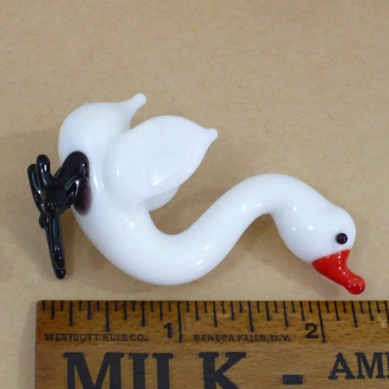 1970s Vintage Miniature Lampwork Glass White Goose Figurine