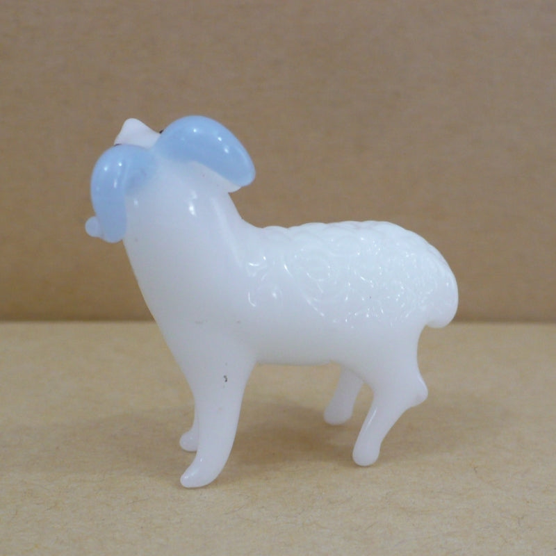 1970s Vintage Miniature Lampwork Glass White Horn Sheep Figurine