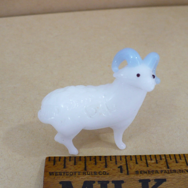 1970s Vintage Miniature Lampwork Glass White Horn Sheep Figurine