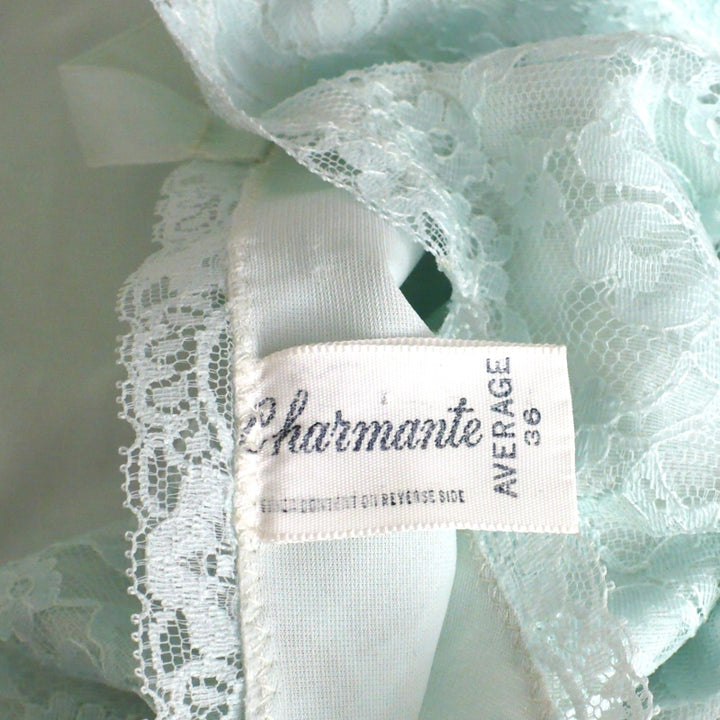 1960s Vintage Mint Green Lace Vintage Charmante Full Slip Label.