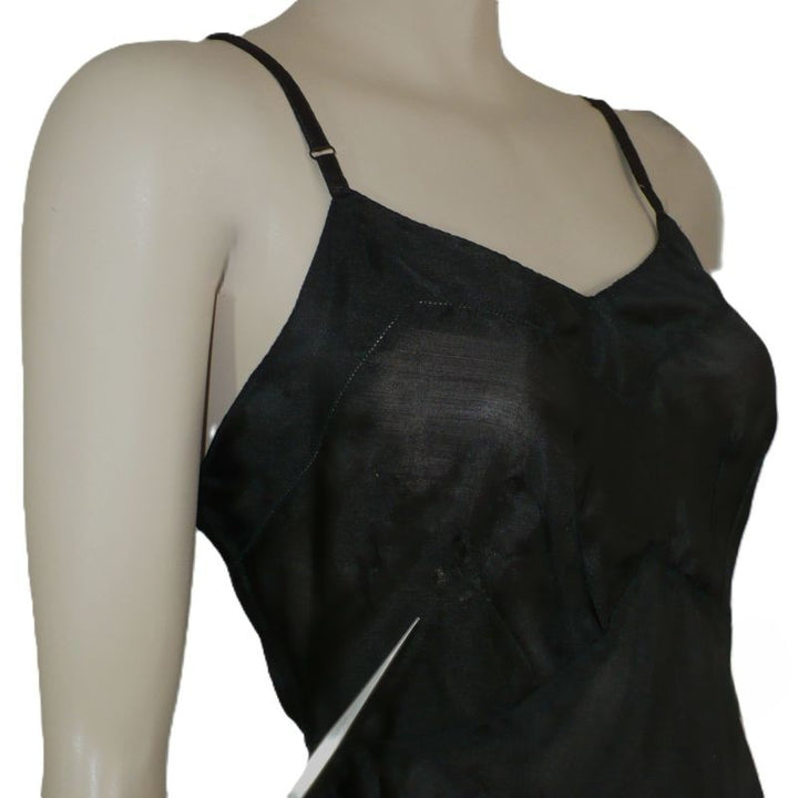 1930s vintage dyed black parachute silk nylon full slip.