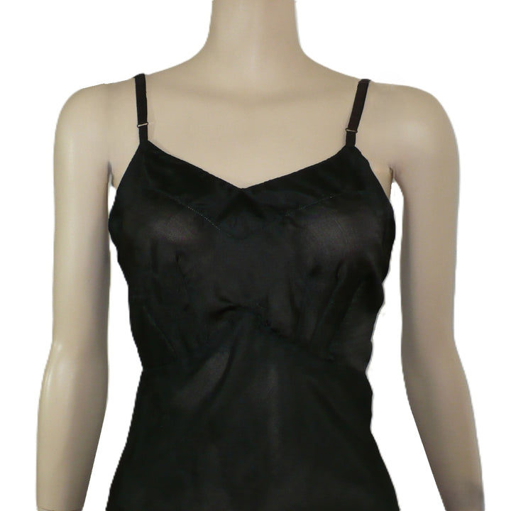 1930s Vintage Midnight Black "Parachute Silk" Nylon Full Slip