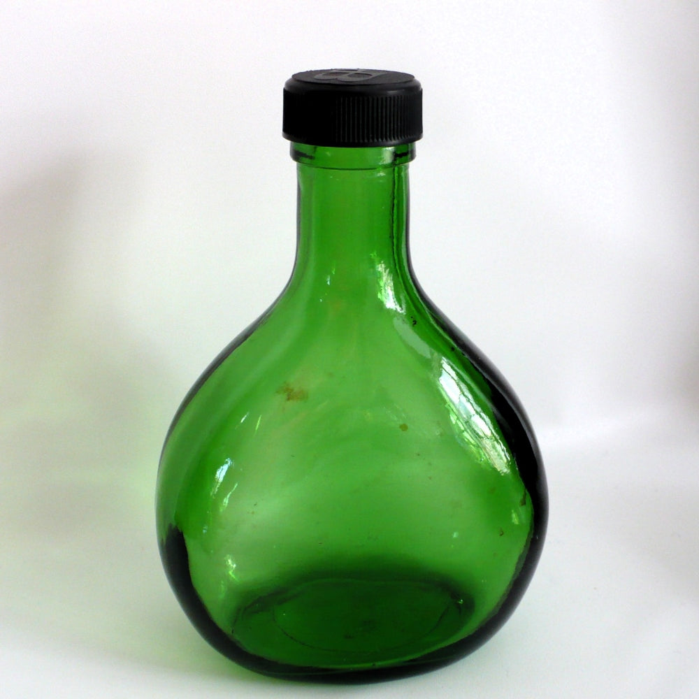 Mid Century Green Glass Bocksbeutel Bottle for European Wine Flask