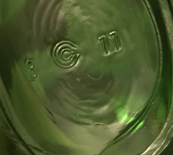 Mid Century Green Glass Bocksbeutel Bottle for European Wine Flask