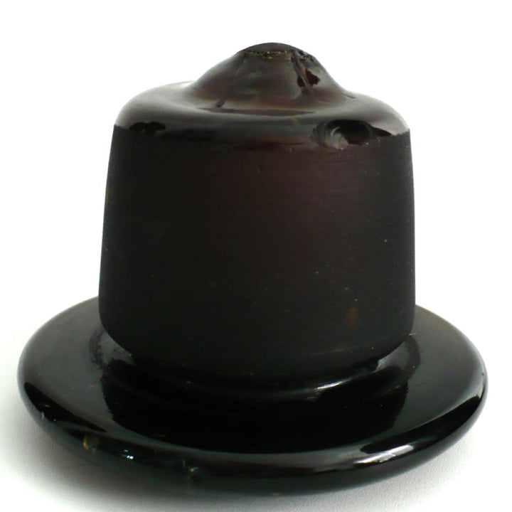Side view of stopper showing chip, for 1930 Amber Fosfato de Tricalcico Apothecary Jar.