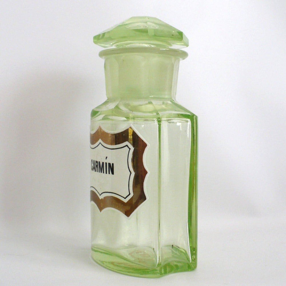 1916 Antique Uranium Glass Apothecary Bottle Medicine Jar Carmine