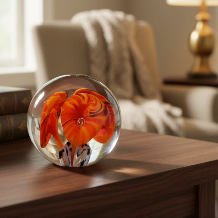 1960-70 Flamingo Flower American Studio Art Paperweight