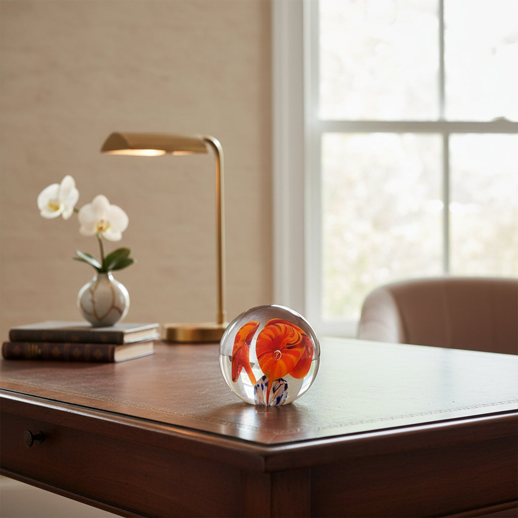 1960-70 Flamingo Flower American Studio Art Paperweight