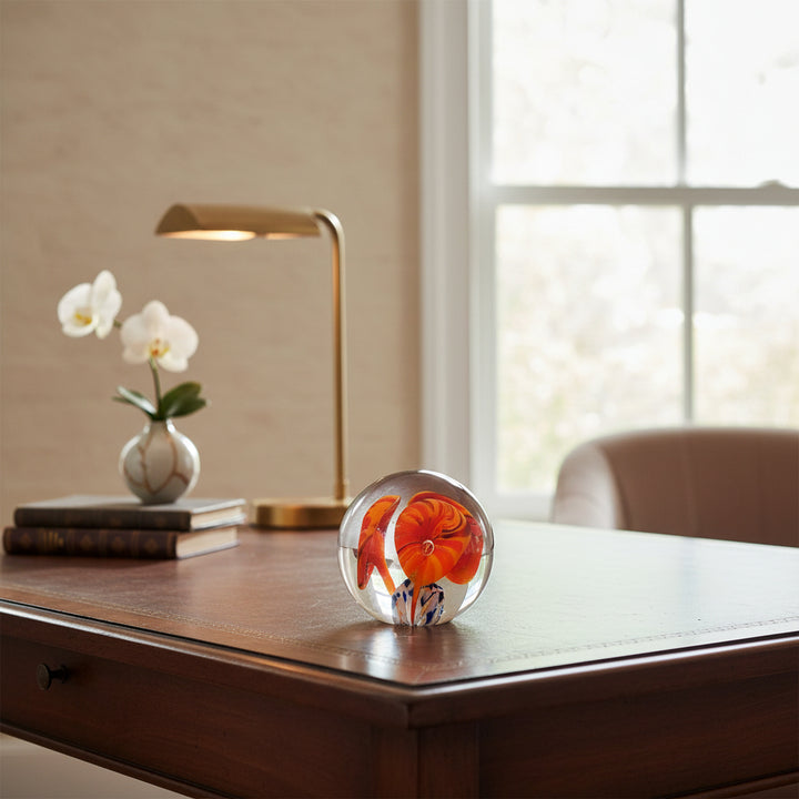 1960-70 Flamingo Flower American Studio Art Paperweight