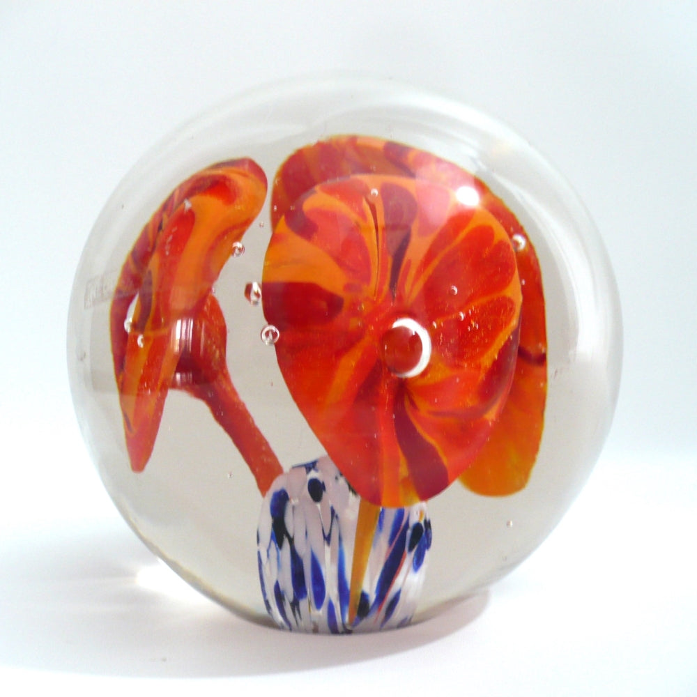 Mid Century Flamingo Flower Bouquet Vintage Art Glass.Paperweight.