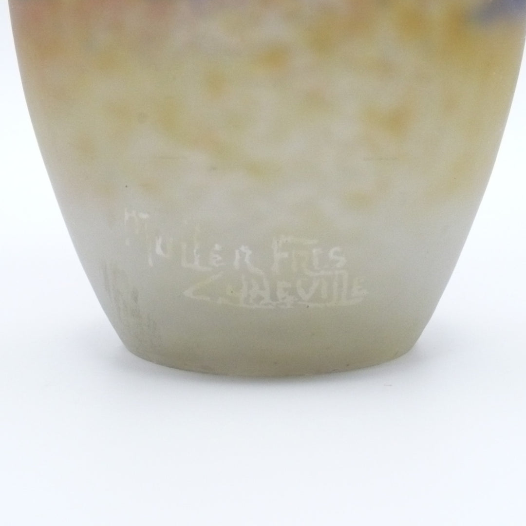 Signed  Muller Frères Luneville Vase, Small French Art Glass Vase.