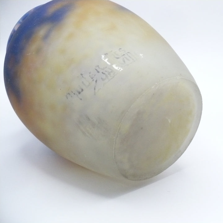 Signed 0Muller Frères Luneville Vase, Small French Art Glass Vase.