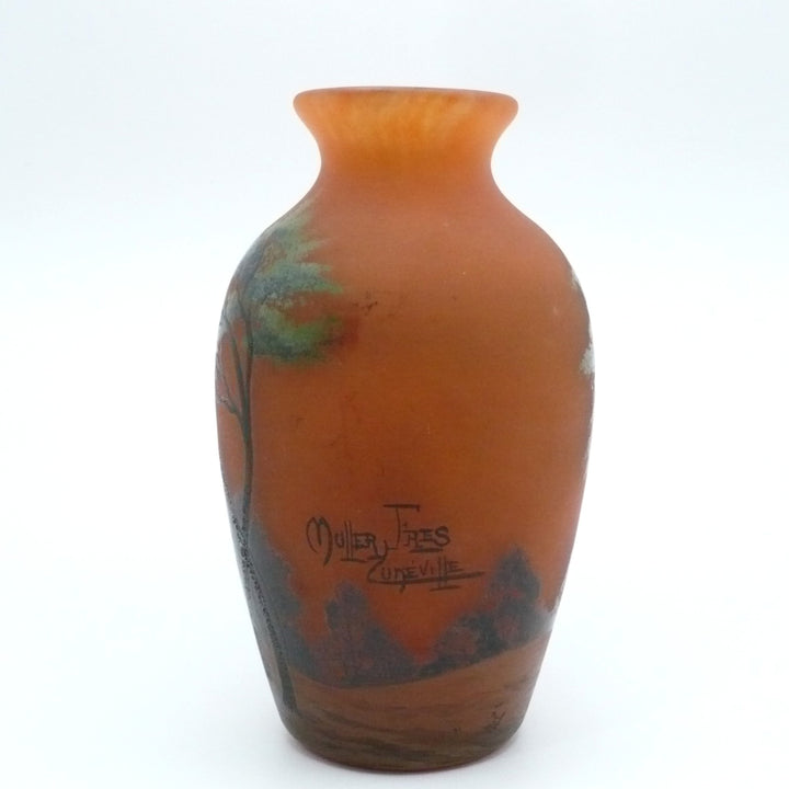 Rare Small Size Muller Frères Lunéville Art Nouveau Vase, Hand-Painted Enamel, Circa 1890-1910.