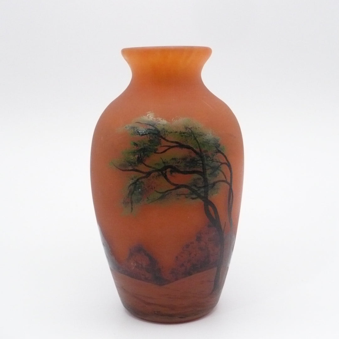 Rare Small Size Muller Frères Lunéville Art Nouveau Vase, Hand-Painted Enamel, Circa 1890-1910.