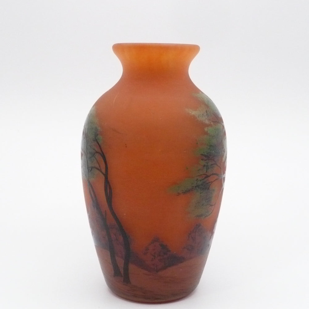 Rare Small Size Muller Frères Lunéville Art Nouveau Vase, Hand-Painted Enamel, Circa 1890-1910.