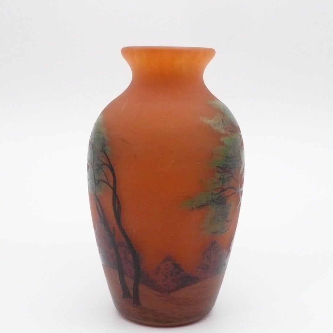 Rare Small Size Muller Frères Lunéville Art Nouveau Vase, Hand-Painted Enamel, Circa 1890-1910.