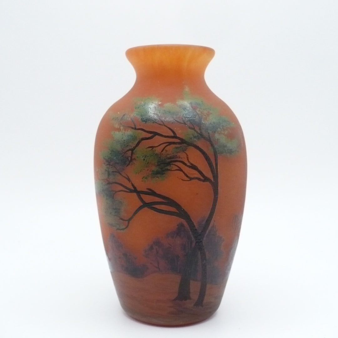 Rare Small Size Muller Frères Lunéville Art Nouveau Vase, Hand-Painted Enamel, Circa 1890-1910.