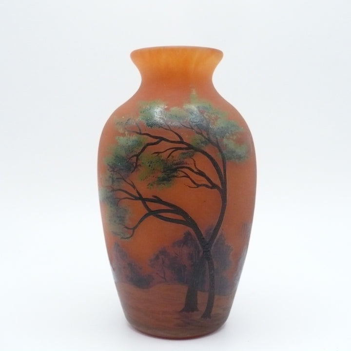 Rare Small Size Muller Frères Lunéville Art Nouveau Vase, Hand-Painted Enamel, Circa 1890-1910.