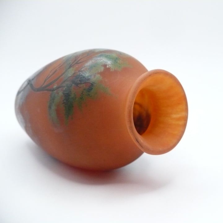 Rare Small Size Muller Frères Lunéville Art Nouveau Vase, Hand-Painted Enamel, Circa 1890-1910.
