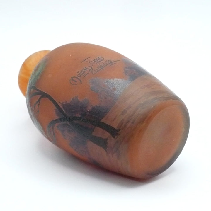 Rare Small Size Muller Frères Lunéville Art Nouveau Vase, Hand-Painted Enamel, Circa 1890-1910.
