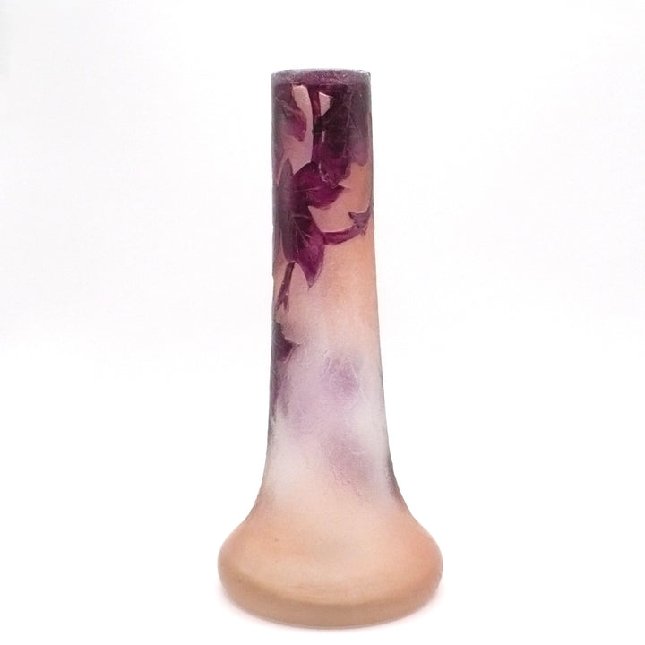 Legras Rubis Series Bud Vase, 1910, Art Nouveau Ivy Enamel Glass, France.