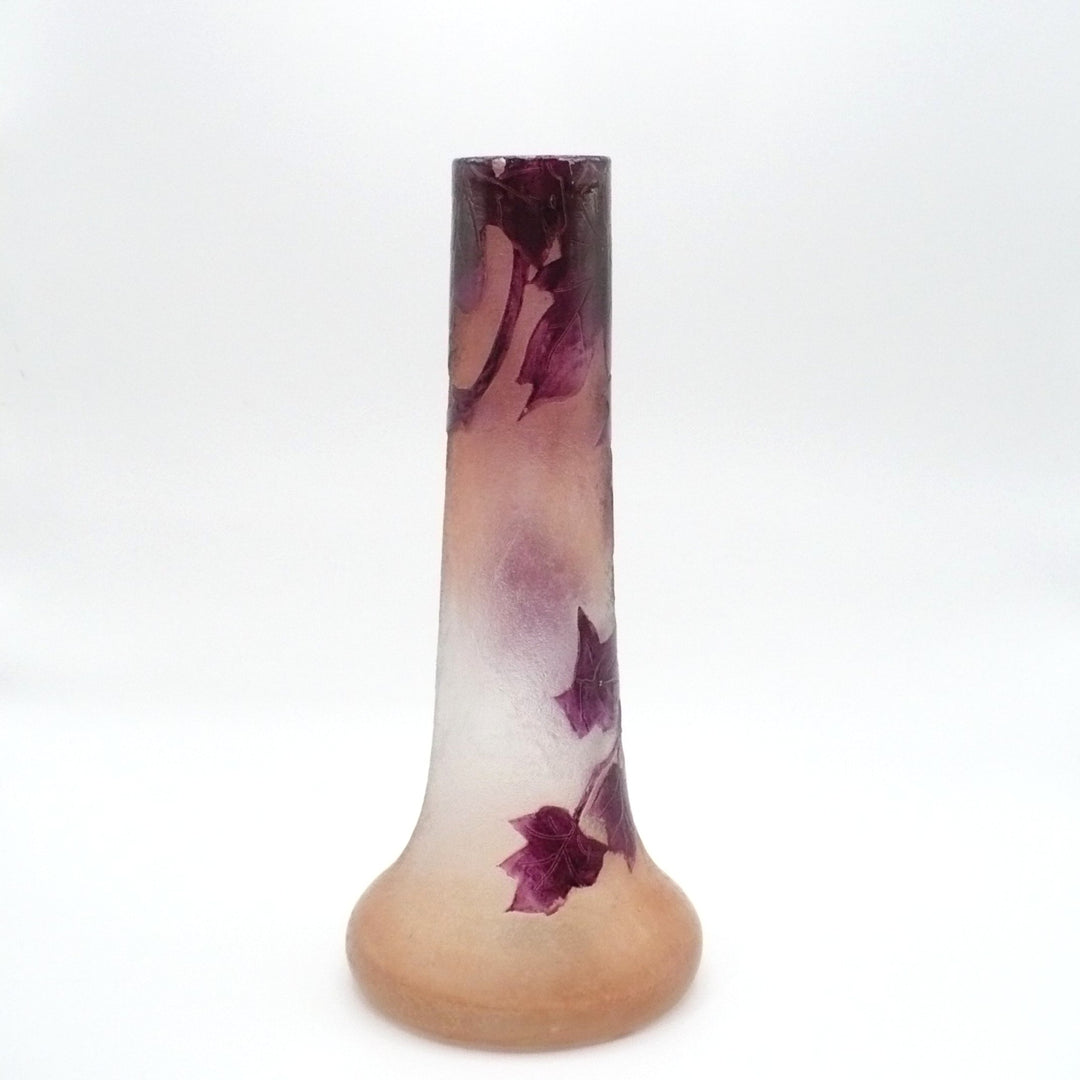 Legras Rubis Series Bud Vase, 1910, Art Nouveau Ivy Enamel Glass, France.