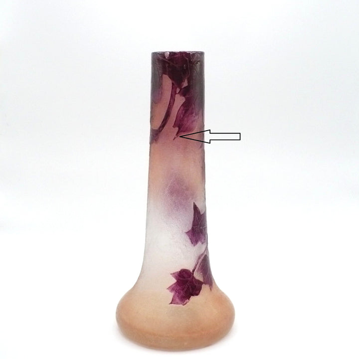 Legras Rubis Series Bud Vase, 1910, Art Nouveau Ivy Enamel Glass, France.