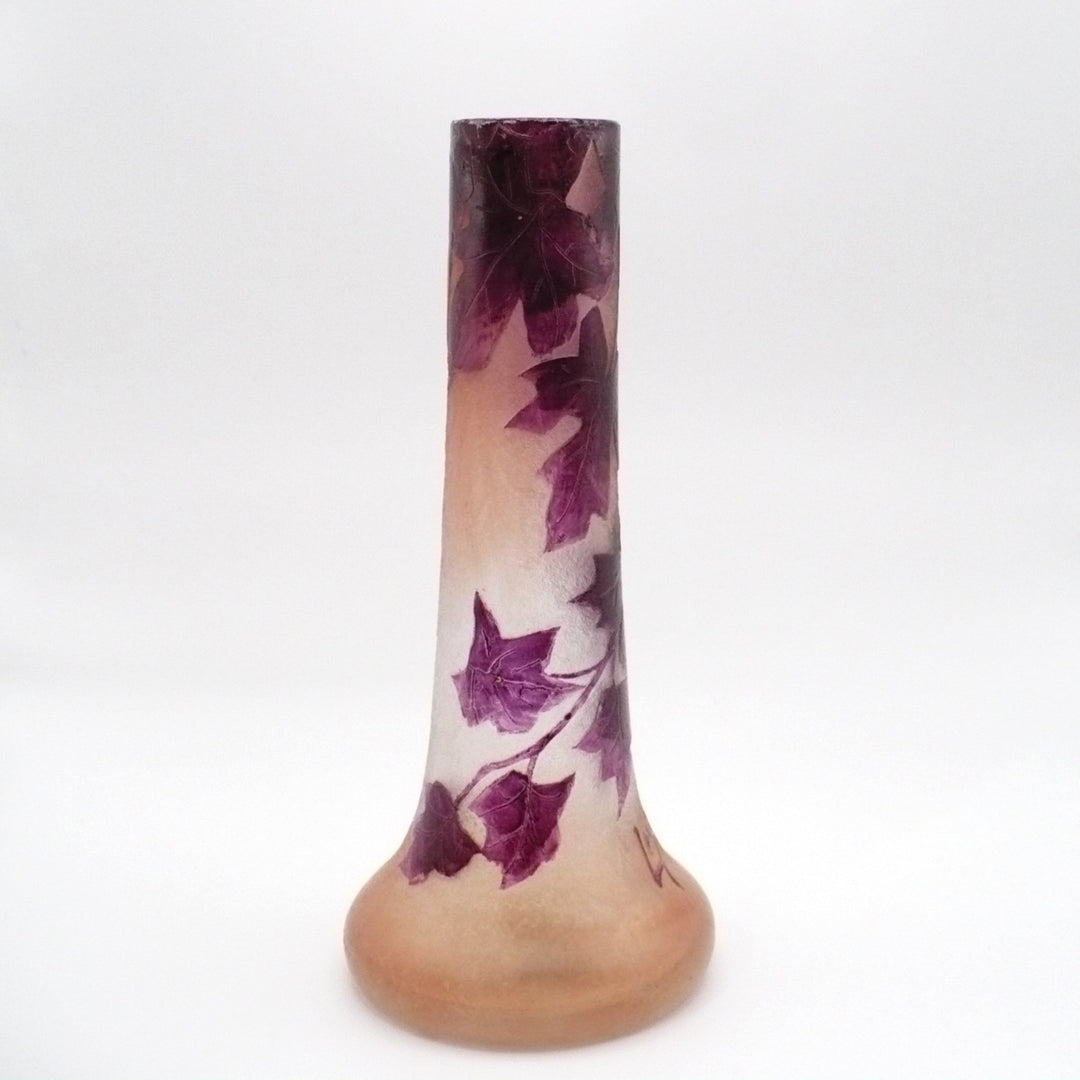 Legras Rubis Series Bud Vase, 1910, Art Nouveau Ivy Enamel Glass, France.