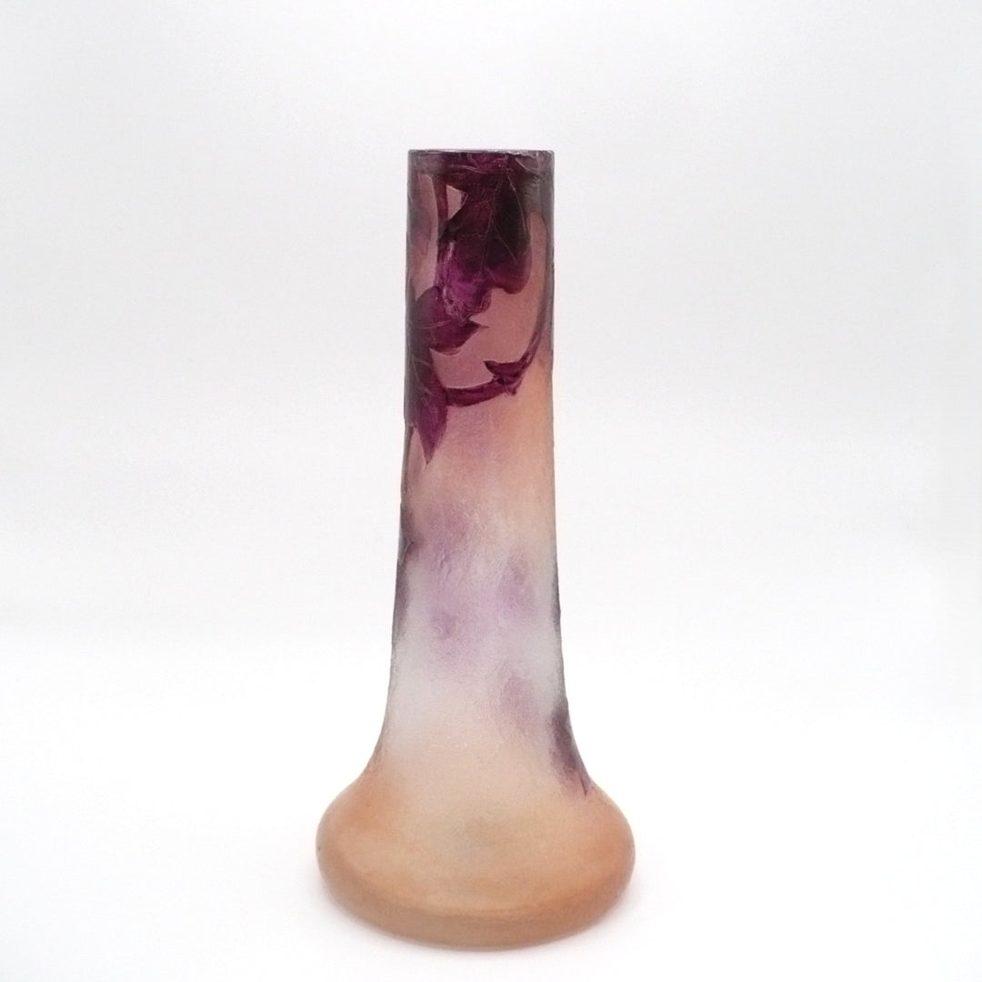 Legras Rubis Series Bud Vase, 1910, Art Nouveau Ivy Enamel Glass, France.