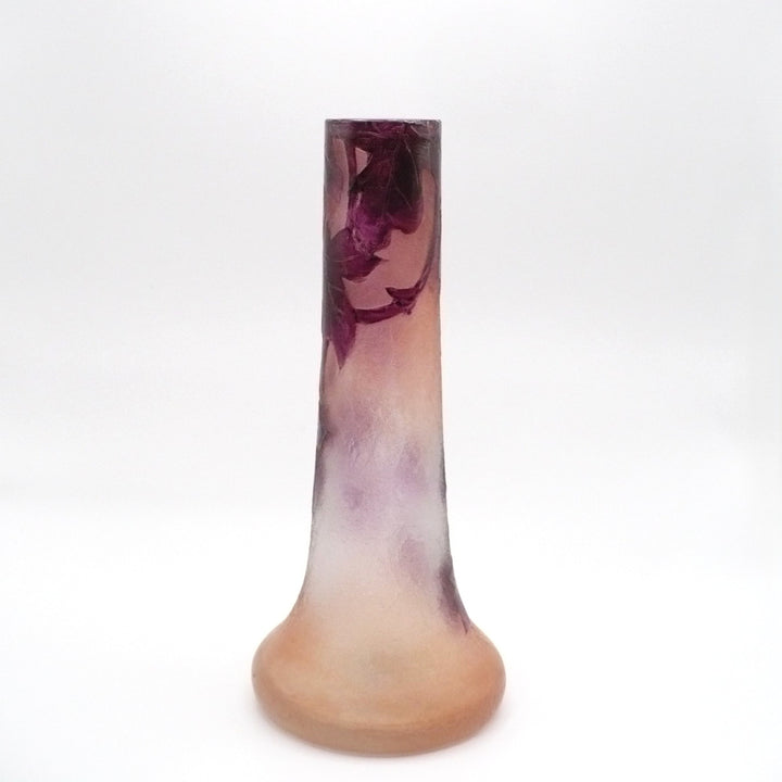 Legras Rubis Series Bud Vase, 1910, Art Nouveau Ivy Enamel Glass, France.