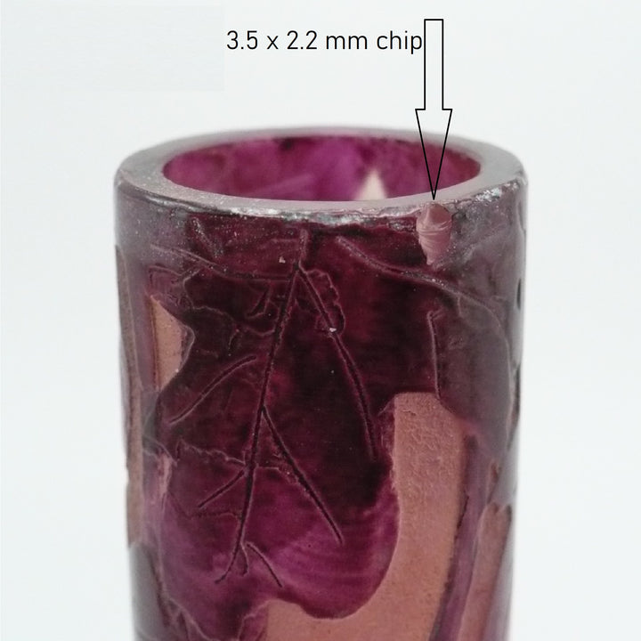 Legras Rubis Series Bud Vase, 1910, Art Nouveau Ivy Enamel Glass, France.