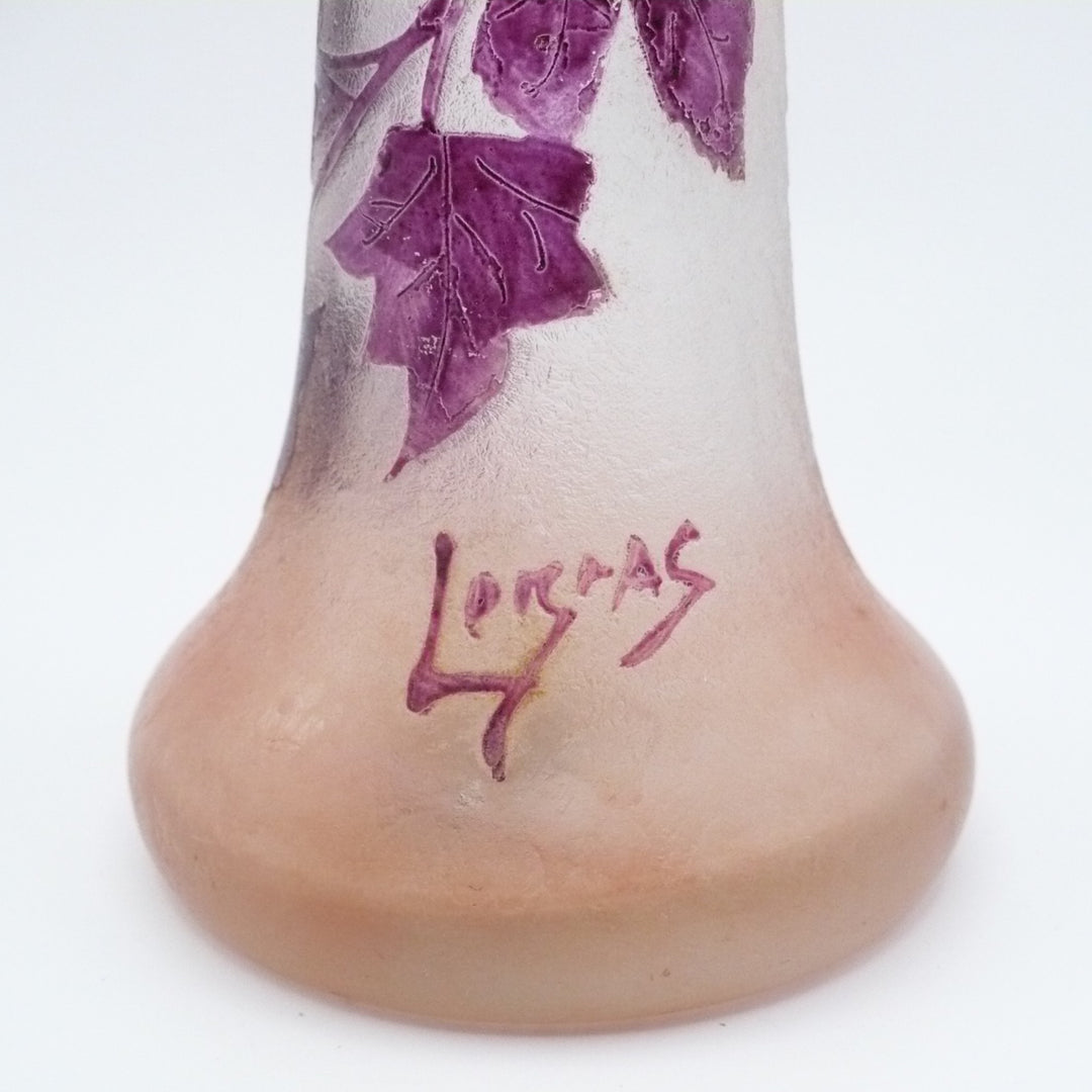 Legras Rubis Series Bud Vase, 1910, Art Nouveau Ivy Enamel Glass, France.