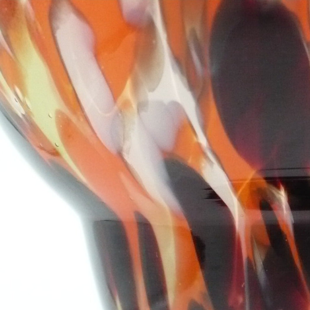 Close-up of 1930 Bohemian Spatter Glass Cabinet Vase, attr. to Steinwald.