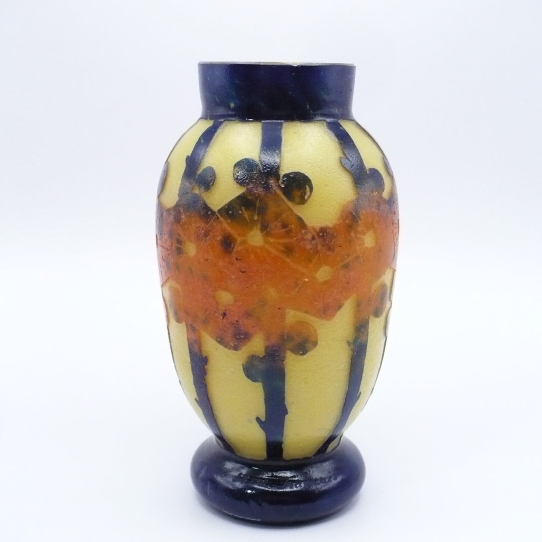 1922-1925 Le Verre Français Mirettes Cabinet Vase, Tricolor Cane.