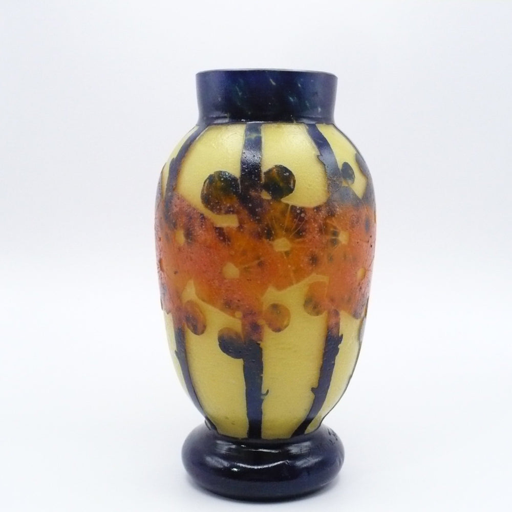 1922-1925 Le Verre Français Mirettes Cabinet Vase, Tricolor Cane.