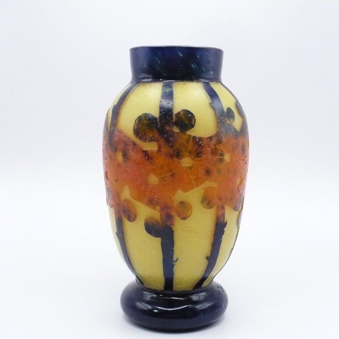 1922-1925 Le Verre Français Mirettes Cabinet Vase, Tricolor Cane.