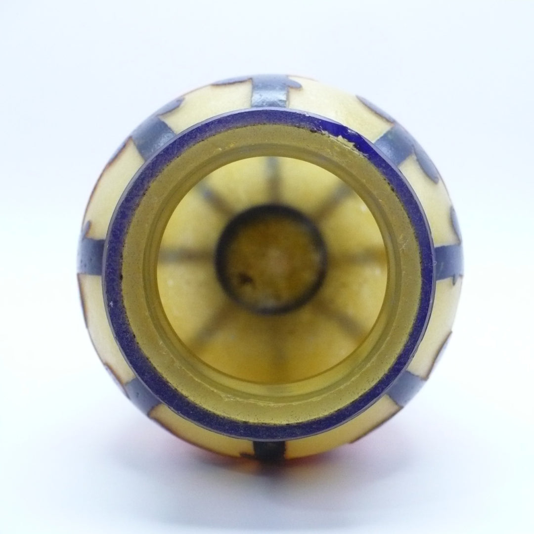 1922-1925 Le Verre Français Mirettes Cabinet Vase, Tricolor Cane.