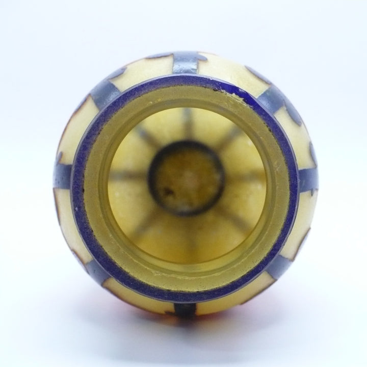1922-1925 Le Verre Français Mirettes Cabinet Vase, Tricolor Cane.