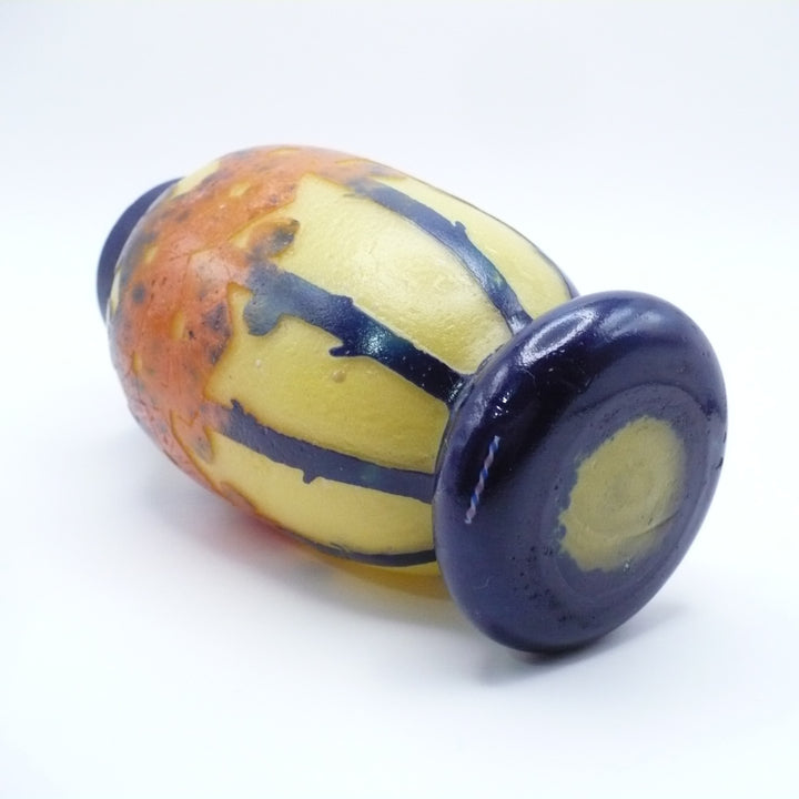 1922-1925 Le Verre Français Mirettes Cabinet Vase, Tricolor Cane.